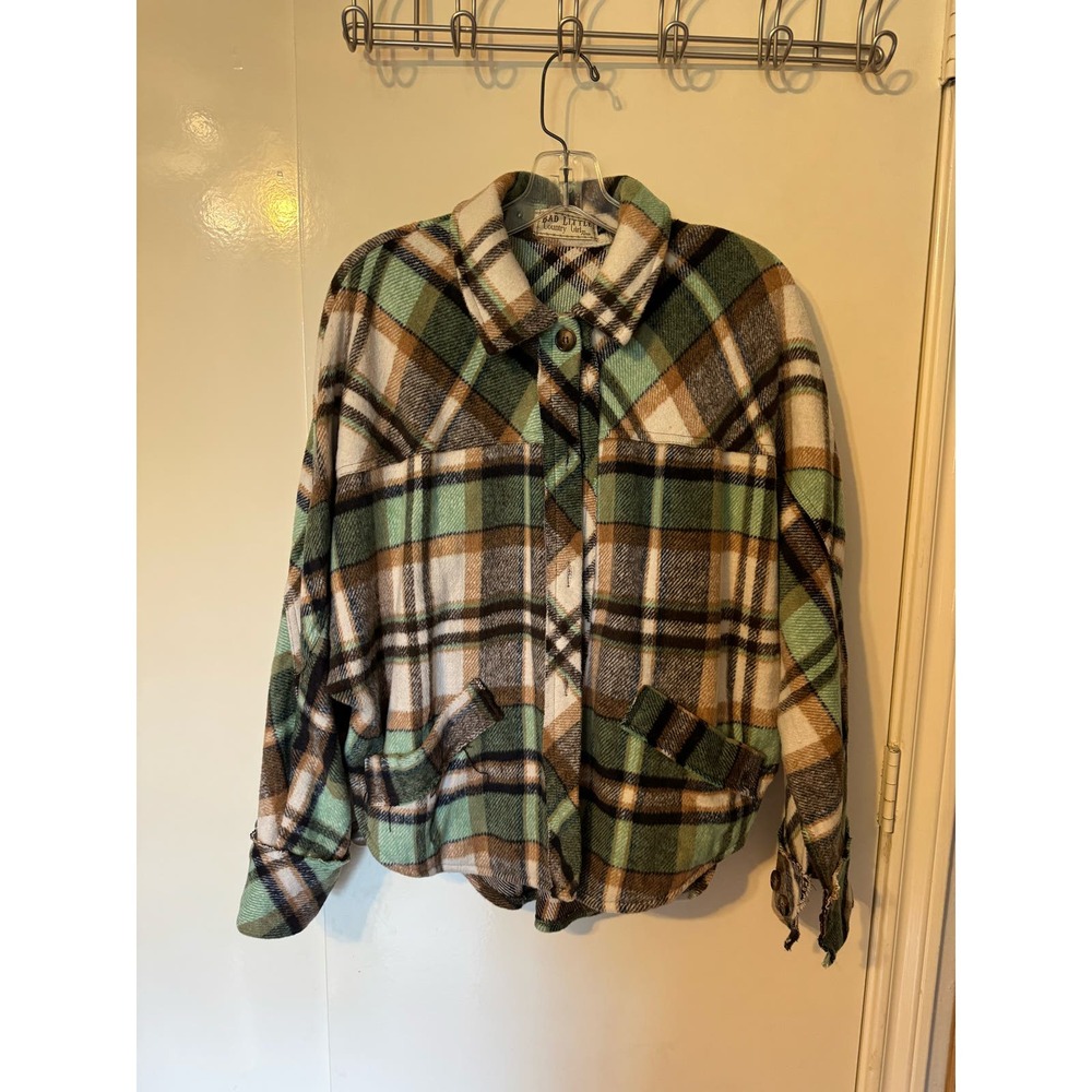 Bad Little Country Girl Oversize Distressed Plaid Flannel Shacket